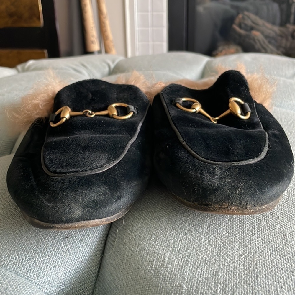 Gucci Princetown Velvet Fur Mules - Picture 3 of 16